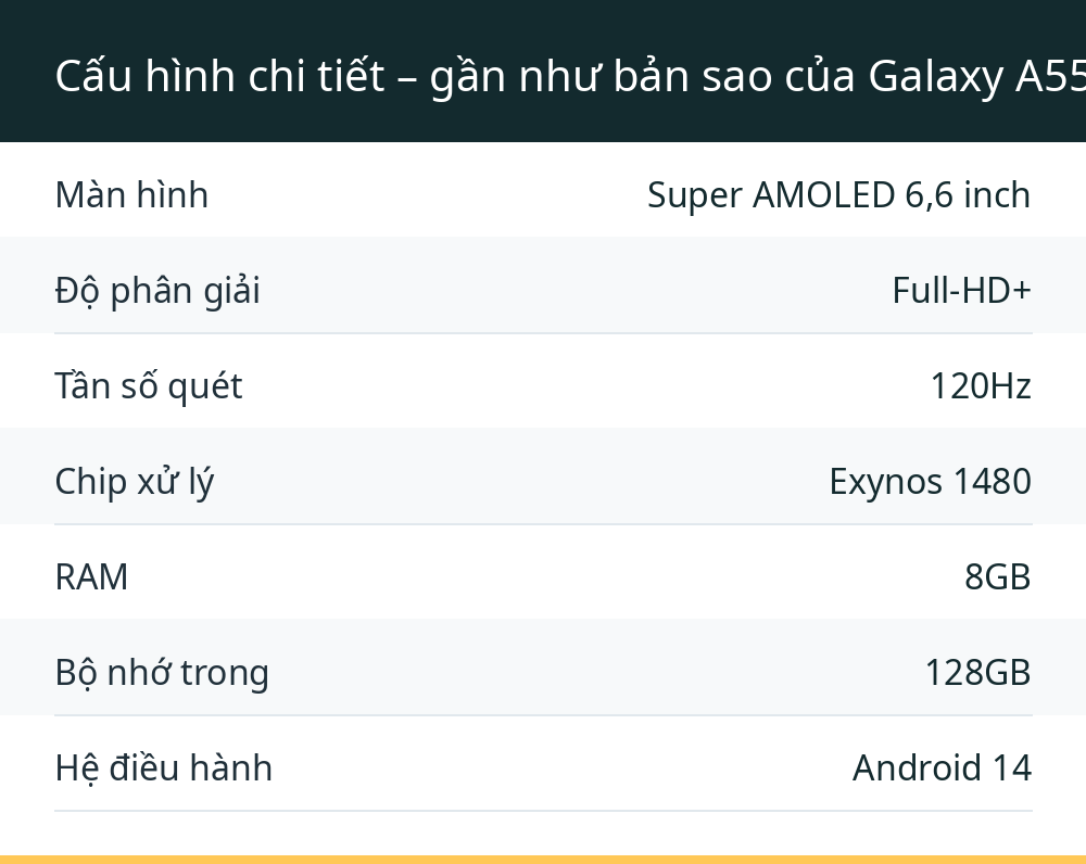 Cấu hình chi tiết – gần như bản sao của Galaxy A55