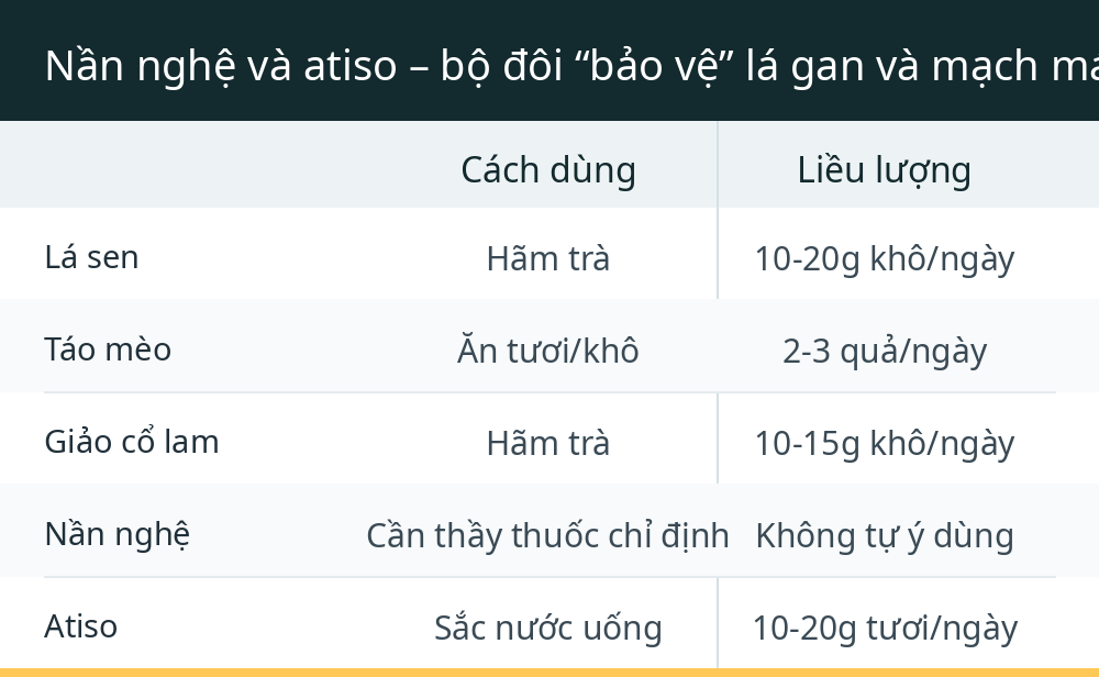 Nần nghệ và atiso – bộ đôi “bảo vệ” lá gan và mạch máu
