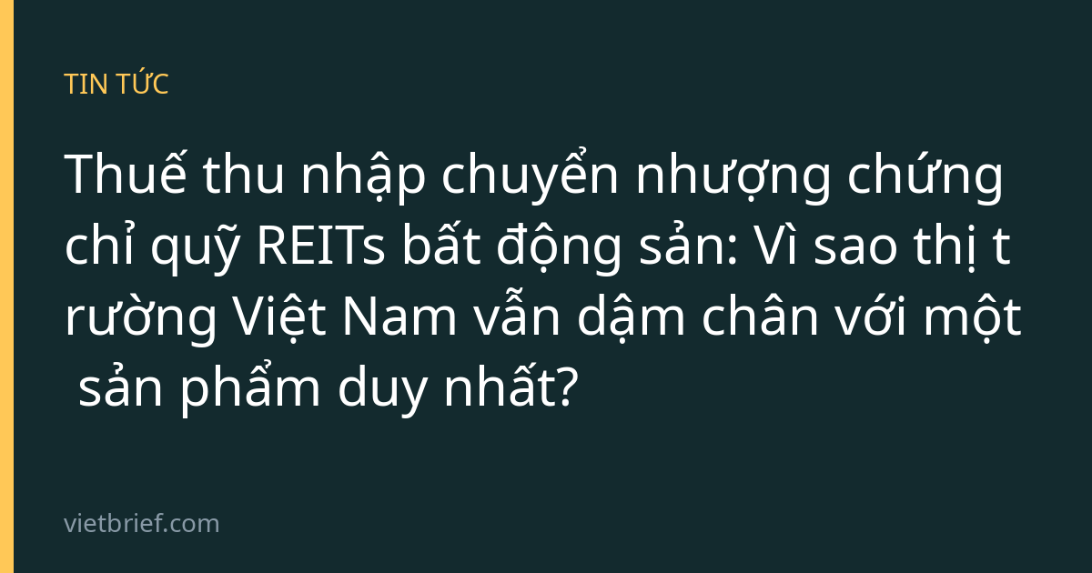 Thuế thu nhập chuyển nhượng chứng chỉ quỹ REITs bất động sản: Vì sao thị trường Việt Nam vẫn dậm chân với một sản phẩm duy nhất?