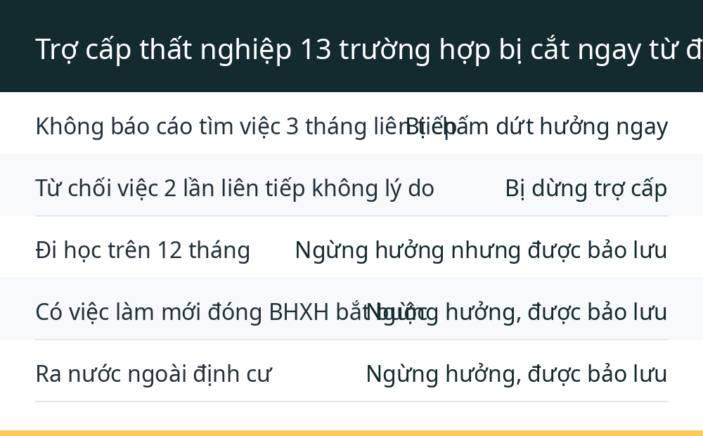 Trợ cấp thất nghiệp 13 trường hợp bị cắt ngay từ đầu năm 2026